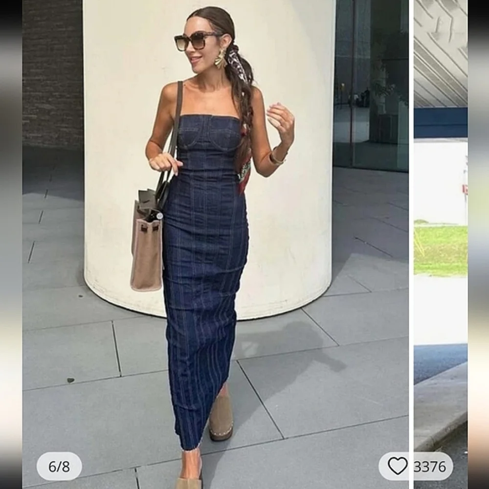 Zara Blue Strapless Midi Dress - Picture 9 of 16